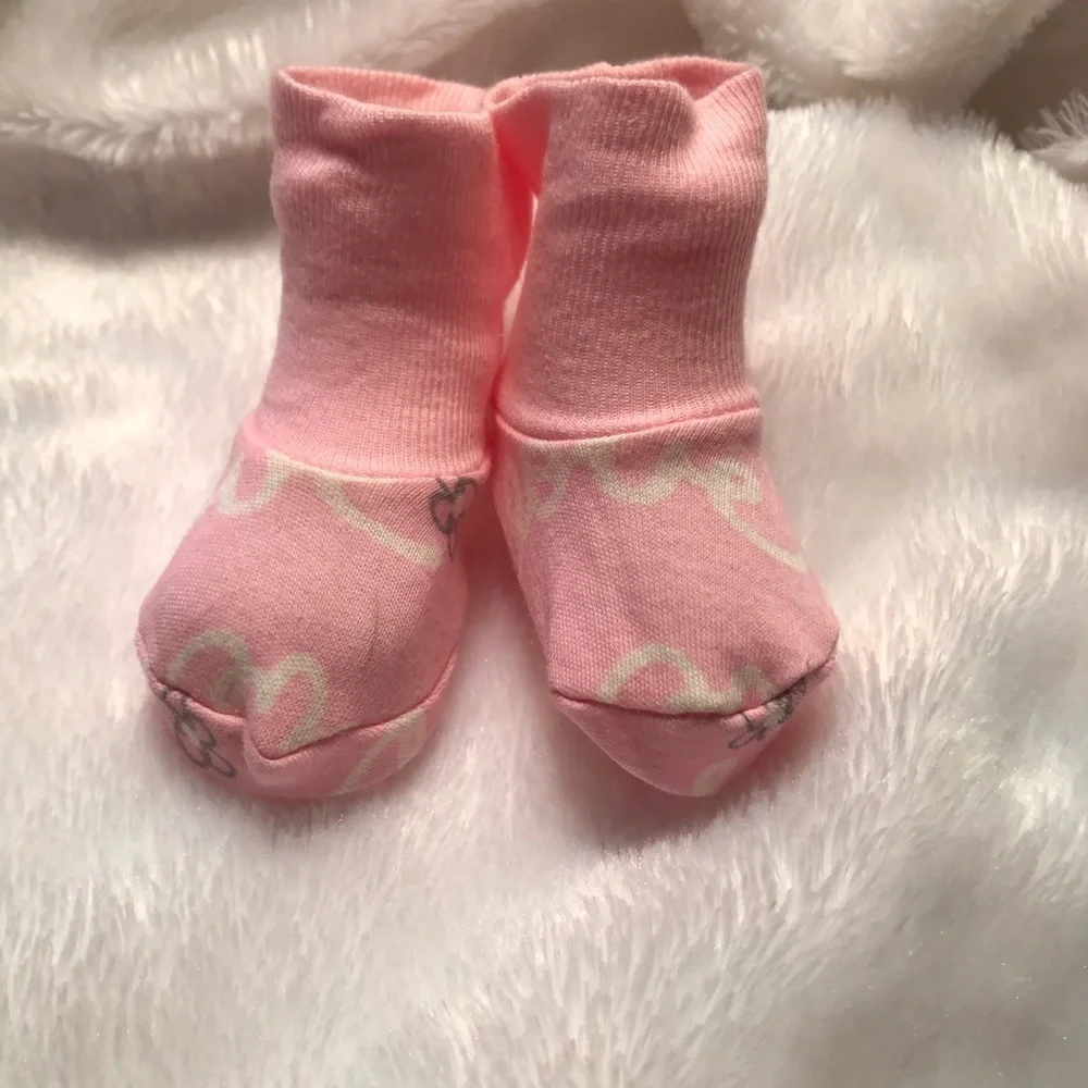 Preemie Baby Pink Love Sock Booties